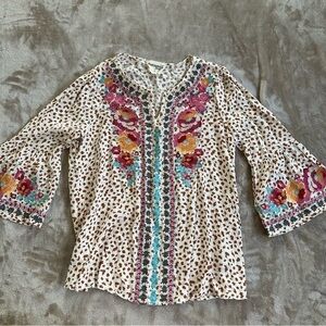 Savanna Jane Cheetah Flaunt It Embroidered Shift Top In Ivory Size S